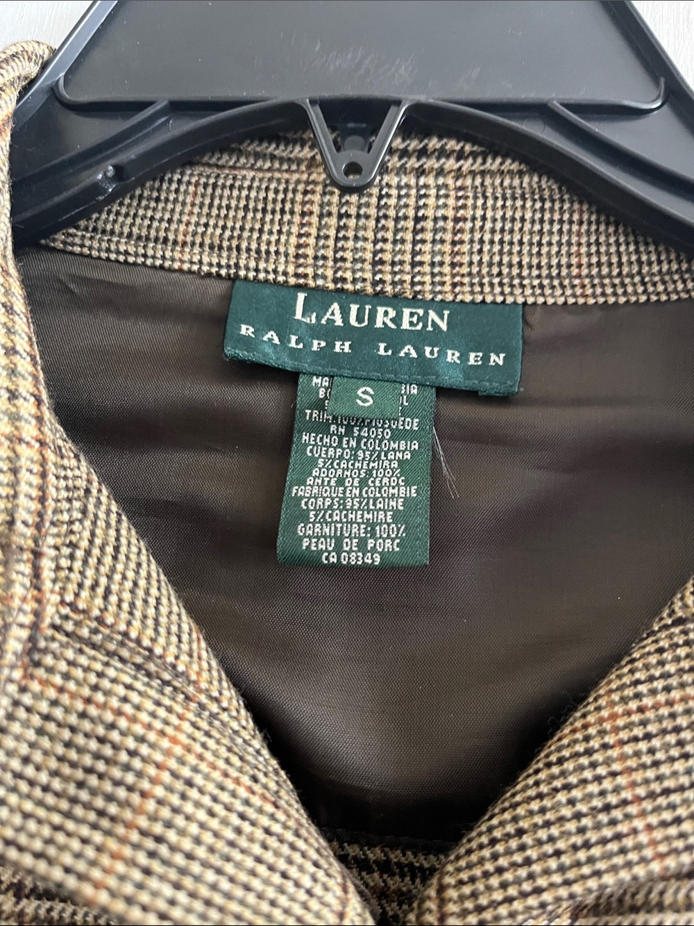 Vtg Lauren RL Plaid Wool Cashmere Tartan Houndstooth Shacket Elbow Patch Sz SM - Picture 2 of 7